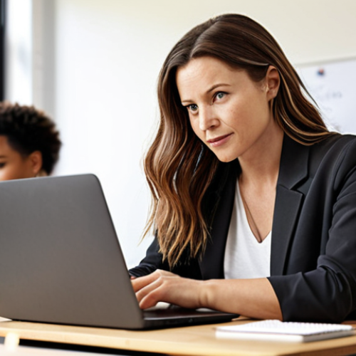 Home 19 **
Prompt: A confident woman, mid-career, working on a laptop in a bright, modern co-working space. Focus on her determined expression and the collaborative atmosphere. Background elements include diverse people networking, brainstorming on whiteboards, and plants. Style: Realistic, professional, inspiring.
**