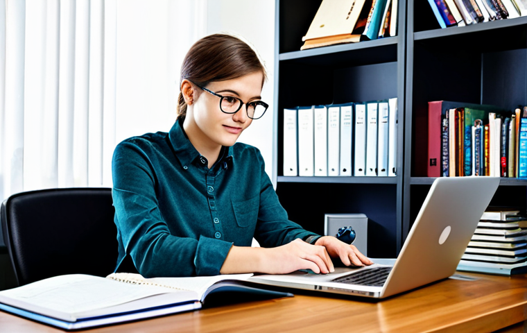 **

A bright and organized home office space, fully clothed student studying at a desk with books and a laptop, wearing glasses, natural lighting, bookshelves in the background, displaying organizational tools like notebooks and calendars, promoting a productive learning atmosphere, safe for work, appropriate content, fully clothed, modest, professional, perfect anatomy, correct proportions, natural pose, well-formed hands, proper finger count, natural body proportions, high quality.

**