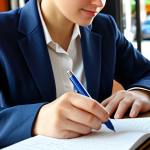 Career Values & Self-Discovery**

"A young professional, fully clothed in modest business attire, thoughtfully writing in a journal in a sunny cafe. Background: books on self-improvement and career guides. Focus on capturing a moment of introspection and planning. Safe for work, appropriate content, professional, family-friendly, perfect anatomy, correct proportions, natural pose, well-formed hands, proper finger count, natural body proportions, high resolution, detailed."

**