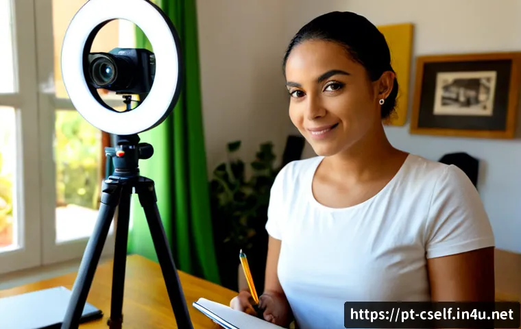자기주도학습코치 강의 촬영 노하우 - Photorealistic Brazilian self-directed learning coach filming an online lesson in a bright home stud...